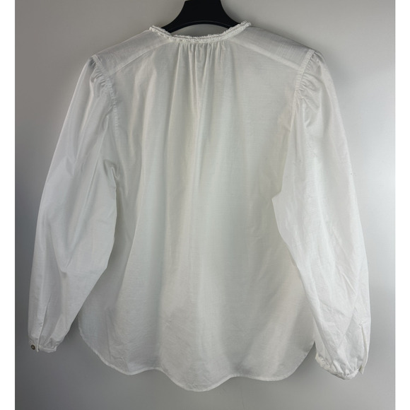 Vince Women's Braid Trim Band Collar Blouse White Button up Top Deep V-Neck XL - Picture 10 of 16